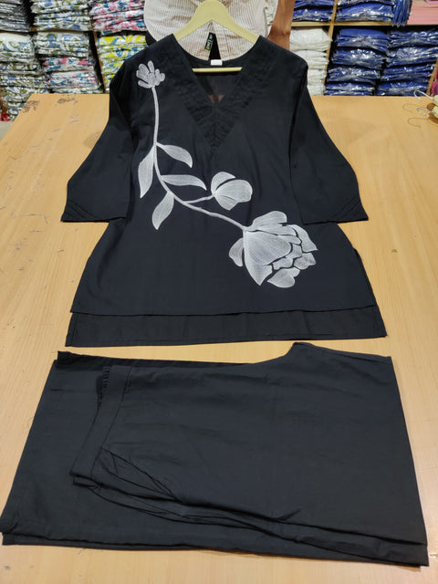 Single Side Floral Embroidered Coord Set