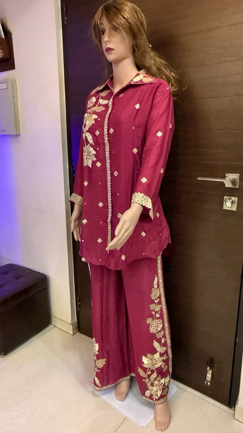 Puja Magenta Floral Embroidered Coord Set