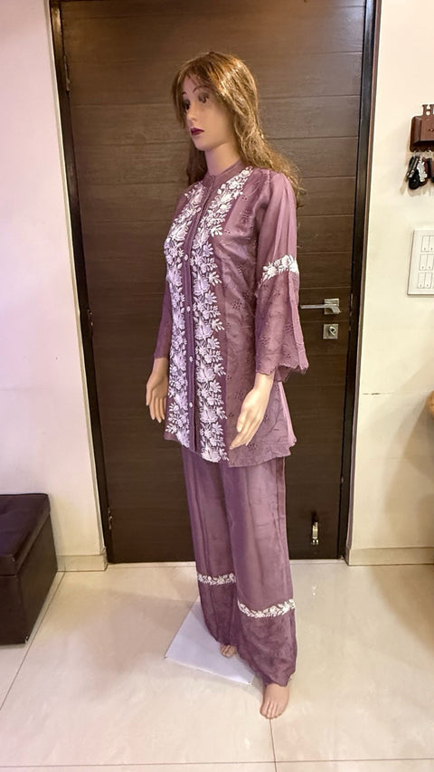 Puja Lavender Floral Embroidered Coord Set