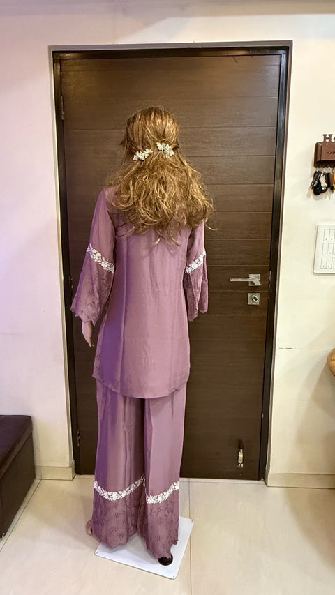 Puja Lavender Floral Embroidered Coord Set