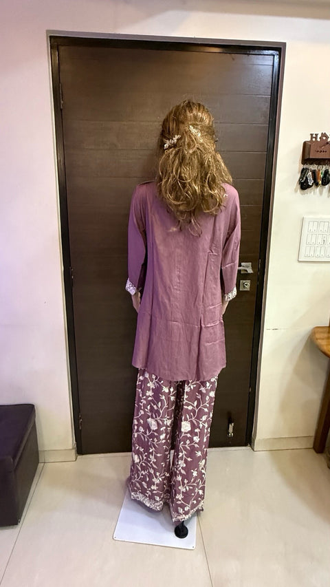 Puja Mauve Pink Ethnic Floral Embroidered Coord Set