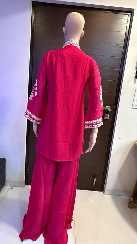 Puja Hot Pink Embroidered Kurti with Sharara Set