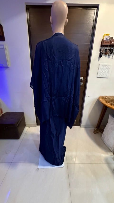 Puja Navy Blue Embroidered Kaftan Coord Set