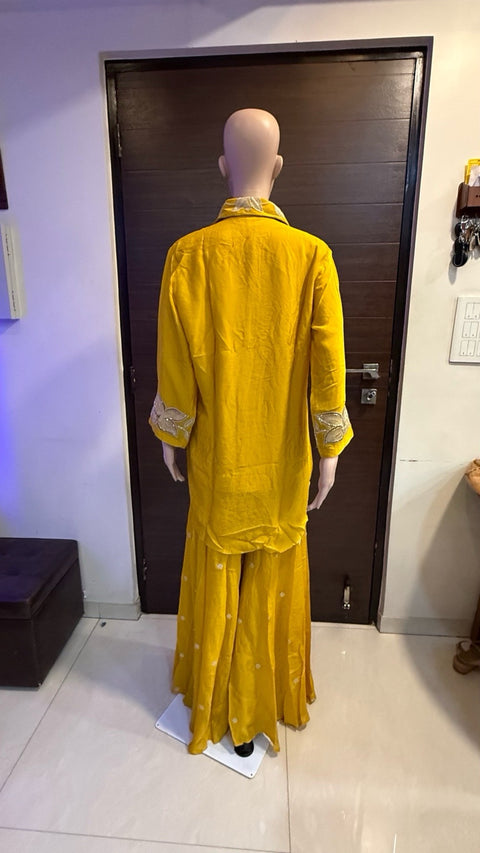 Puja Mustard Yellow Embroidered Shirt & Sharara Set