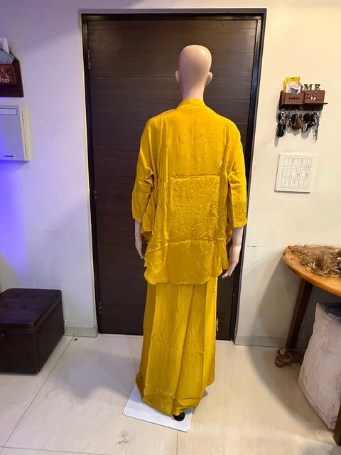 Puja Mustard Yellow Embroidered Kaftan Coord Set