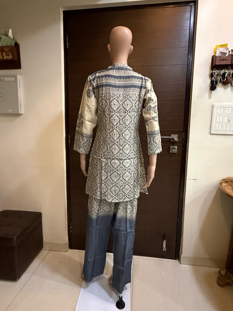 Puja Beige & Grey Printed Kurta Palazzo Set