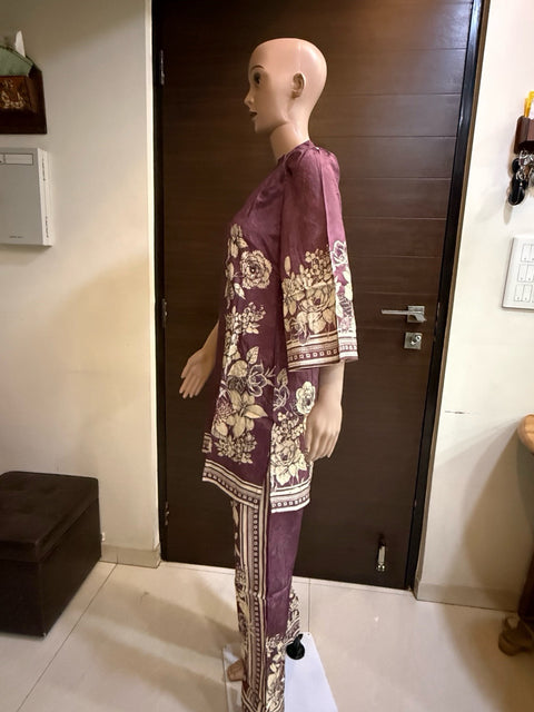 Puja Maroon Floral Print Kurti & Pants Set Cotton Blend