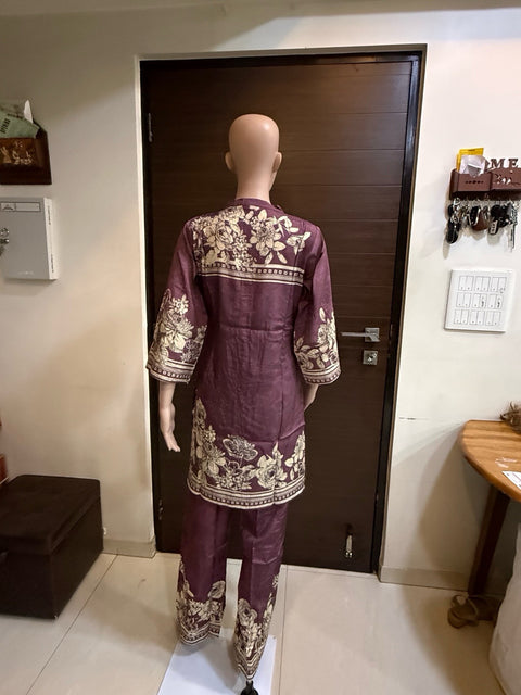 Puja Maroon Floral Print Kurti & Pants Set Cotton Blend