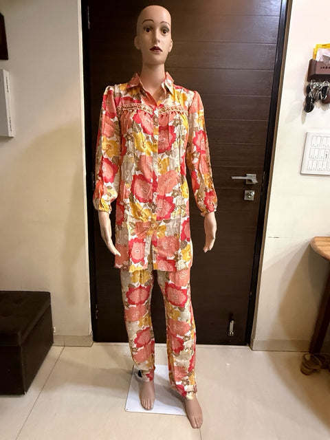 Puja Women Multicolor Floral Print Coord Set Full Sleeves Shirt with Pajama