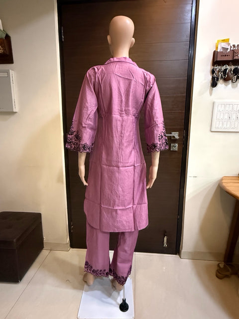 Puja Lavender Embroidered Kurta Set