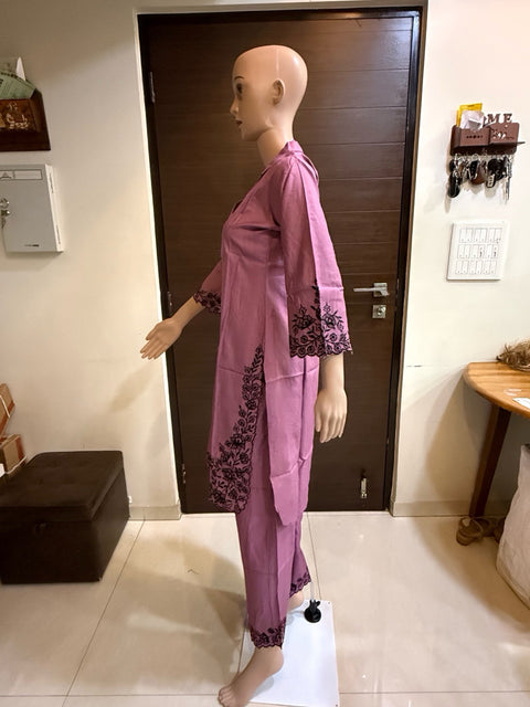 Puja Lavender Embroidered Kurta Set