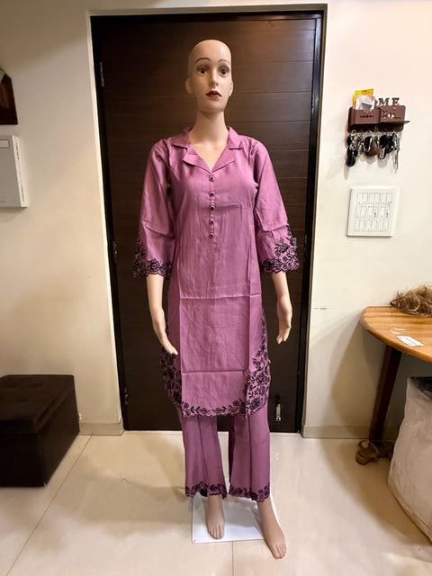 Puja Lavender Embroidered Kurta Set
