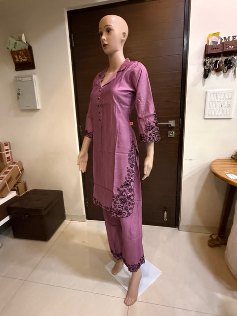 Puja Lavender Embroidered Kurta Set