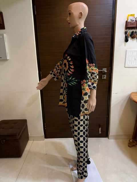 Puja Black Floral Print Shirt & Pant Coord Set
