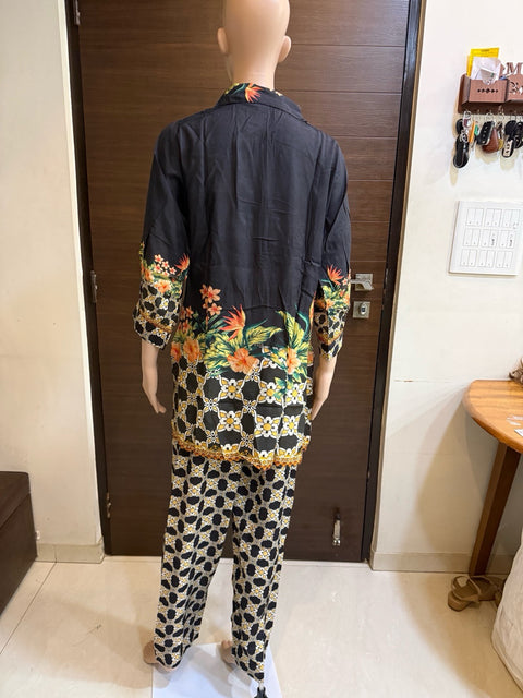 Puja Black Floral Print Shirt & Pant Coord Set