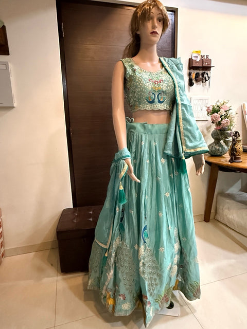 Toral Sea Green Peacock Embroidered Lehenga Choli Set