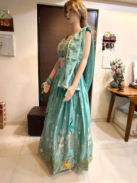 Toral Sea Green Peacock Embroidered Lehenga Choli Set