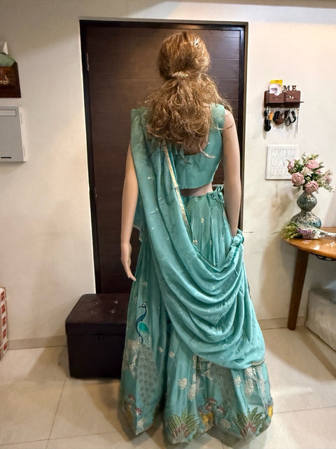 Toral Sea Green Peacock Embroidered Lehenga Choli Set