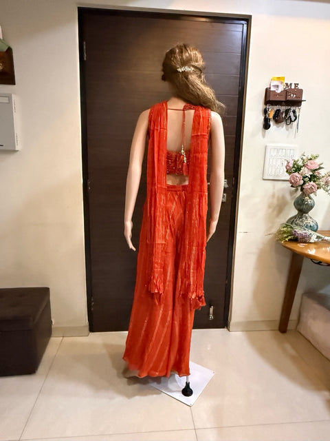 Toral Sequined Orange Crop Top with Palazzo Pants