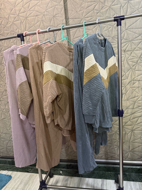 Thailand Women Pleated Coord Set with Chevron Striped To