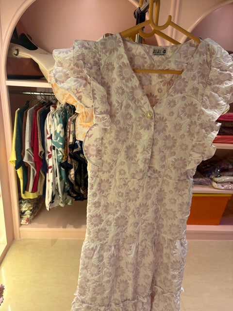 Womens Crinkled Floral Cotton Frock with Ruffle Sleeves