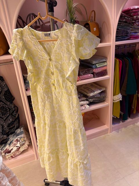 Womens Crinkled Floral Cotton Frock with Ruffle Sleeves