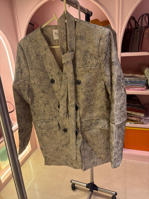 Elegant Textured Coat & Skirt Set