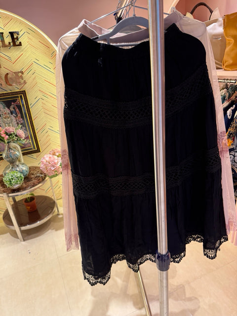 Layered A-Line Skirt with Lace Detailing