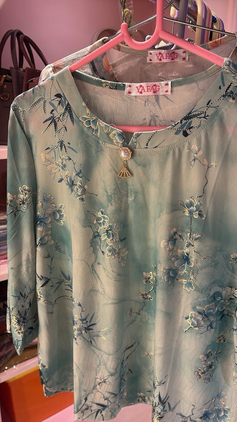 Floral Printed Rayon Top with Pearl Tassel