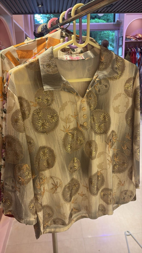 Collared Printed Tops Button Down / Half Placket