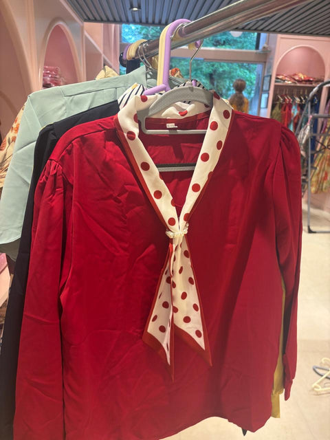Polka Scarf-Neck Solid Tops