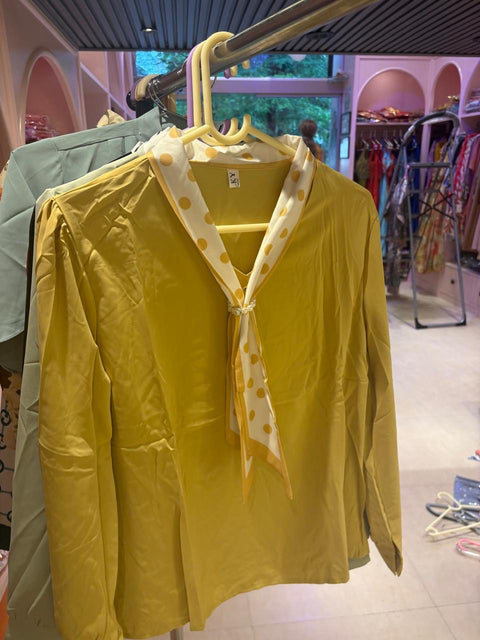 Polka Scarf-Neck Solid Tops
