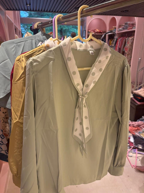 Polka Scarf-Neck Solid Tops