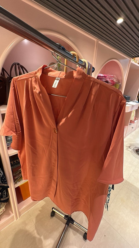 Solid Front-Pleated Short Kimono Shirt