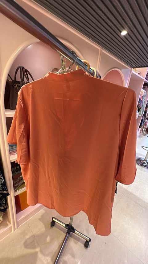 Solid Front-Pleated Short Kimono Shirt