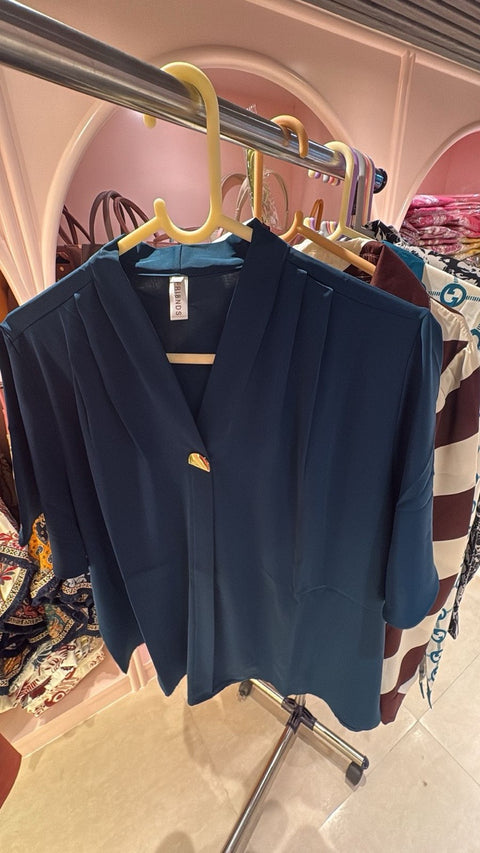 Solid Front-Pleated Short Kimono Shirt