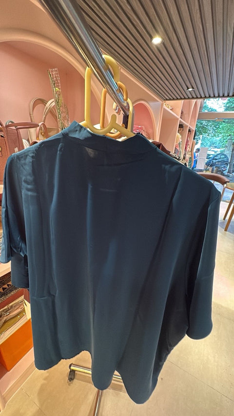 Solid Front-Pleated Short Kimono Shirt