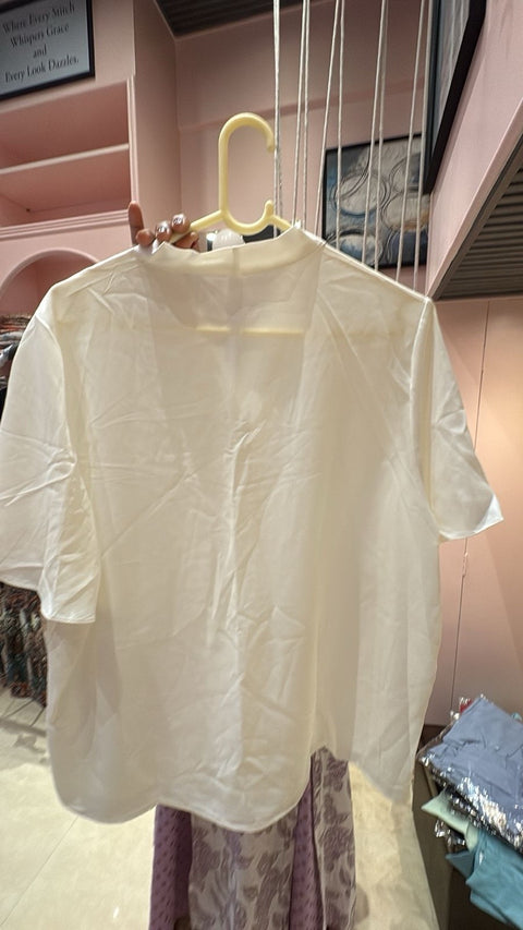 Solid Front-Pleated Short Kimono Shirt