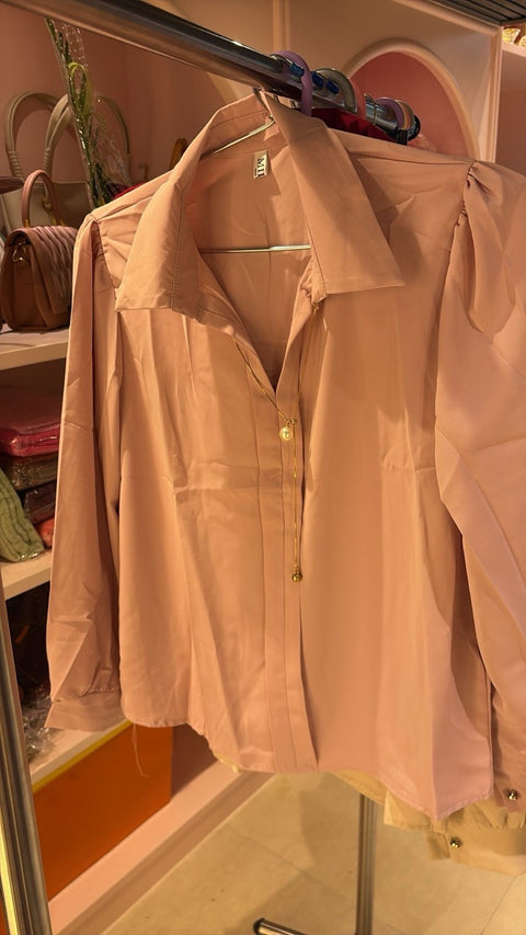 Solid Collared Long Sleeve Shirt with Puff Detailing