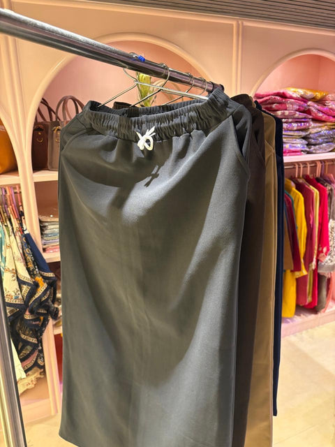 Solid Straight Midi Skirt with Drawstring Waist