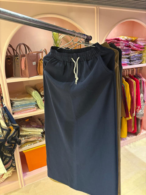 Solid Straight Midi Skirt with Drawstring Waist