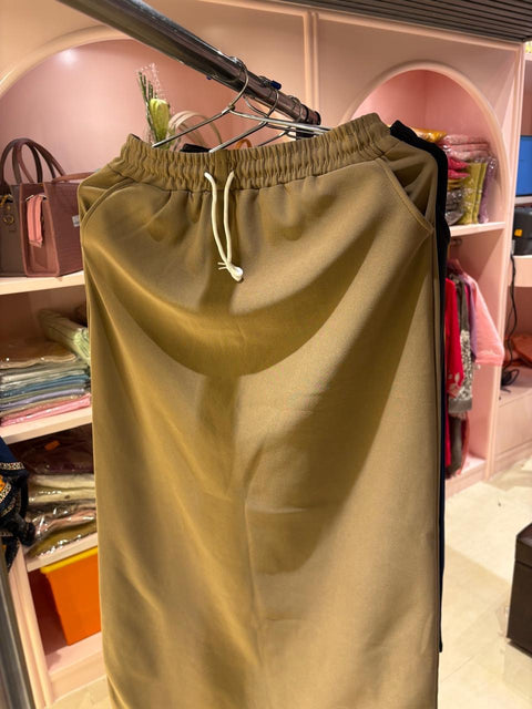 Solid Straight Midi Skirt with Drawstring Waist