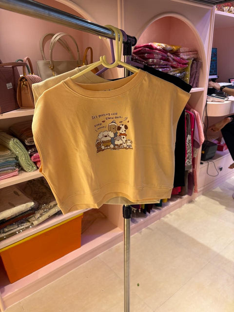 Cartoon Print Crop Top (Sleeveless)