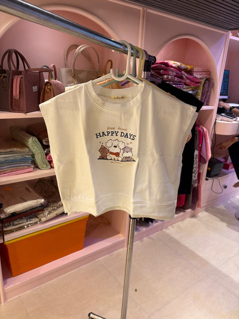 Cartoon Print Crop Top (Sleeveless)