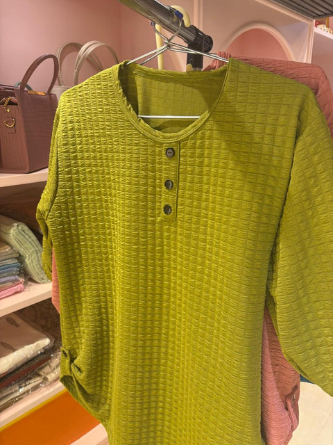 Textured Button Long Top