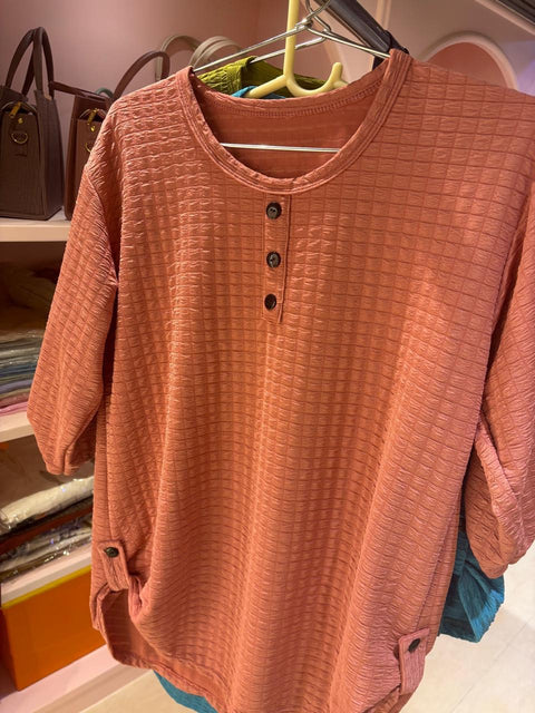 Textured Button Long Top