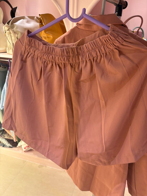 Double-Breasted Blazer & High Waist Shorts Coord Set Dusty Rose