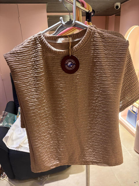 Crinkle Textured Coord Set Coffee Brown