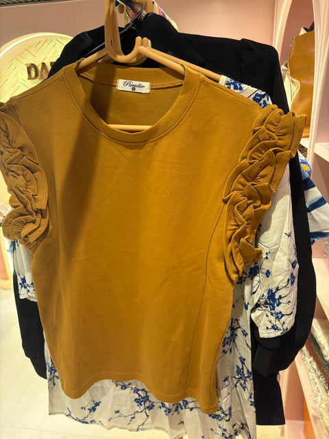 Mustard Ruffle Sleeve Casual Top