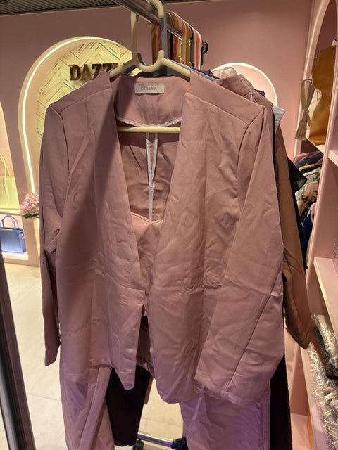 Blush Pink Co-Ord Set Open Blazer & Elastic Waist Trousers